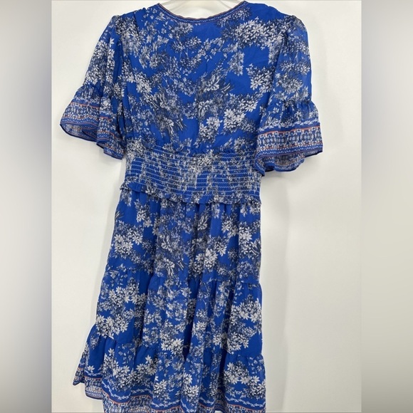 MAX STUDIO NWT Blue Floral Smocked Flutter Sleeve Dress Sz XS $138 - Picture 5 of 6